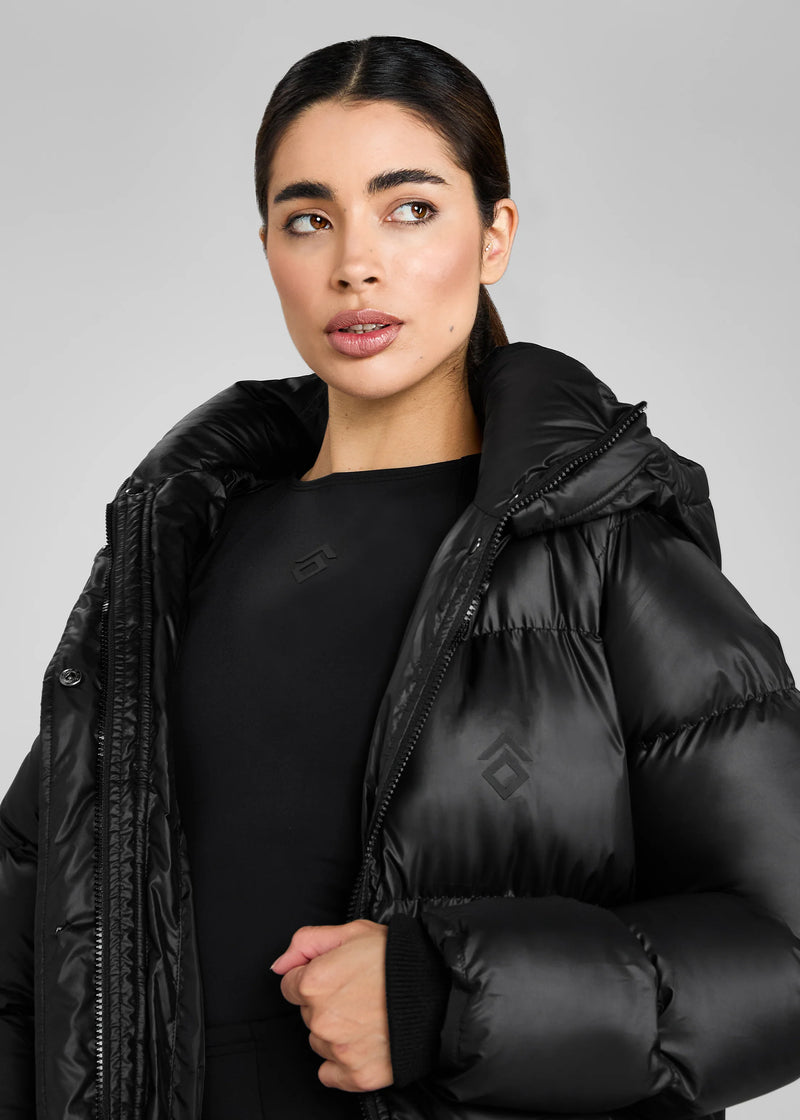 Aztec Diamond Heavy Quilted Long Puffer Black HW25