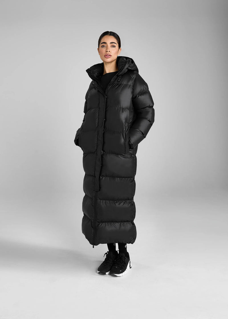 Aztec Diamond Heavy Quilted Long Puffer Black HW25