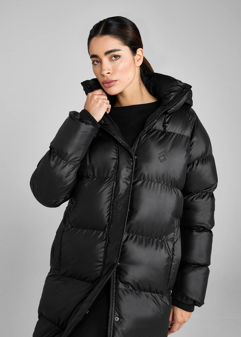 Aztec Diamond Heavy Quilted Long Puffer Black HW25