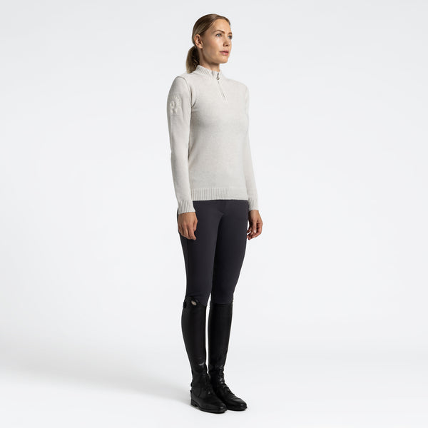 Cavalleria Toscana Damen Sweatshirt Pure Wool Halfzip Turtle Neck Beige HW25