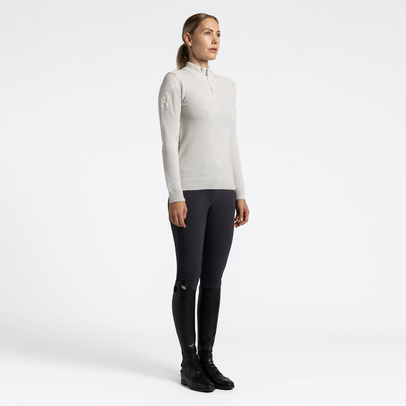 Cavalleria Toscana Damen Sweatshirt Pure Wool Halfzip Turtle Neck Beige HW25