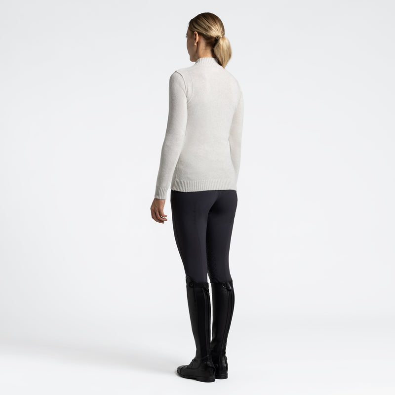 Cavalleria Toscana Damen Sweatshirt Pure Wool Halfzip Turtle Neck Beige HW25