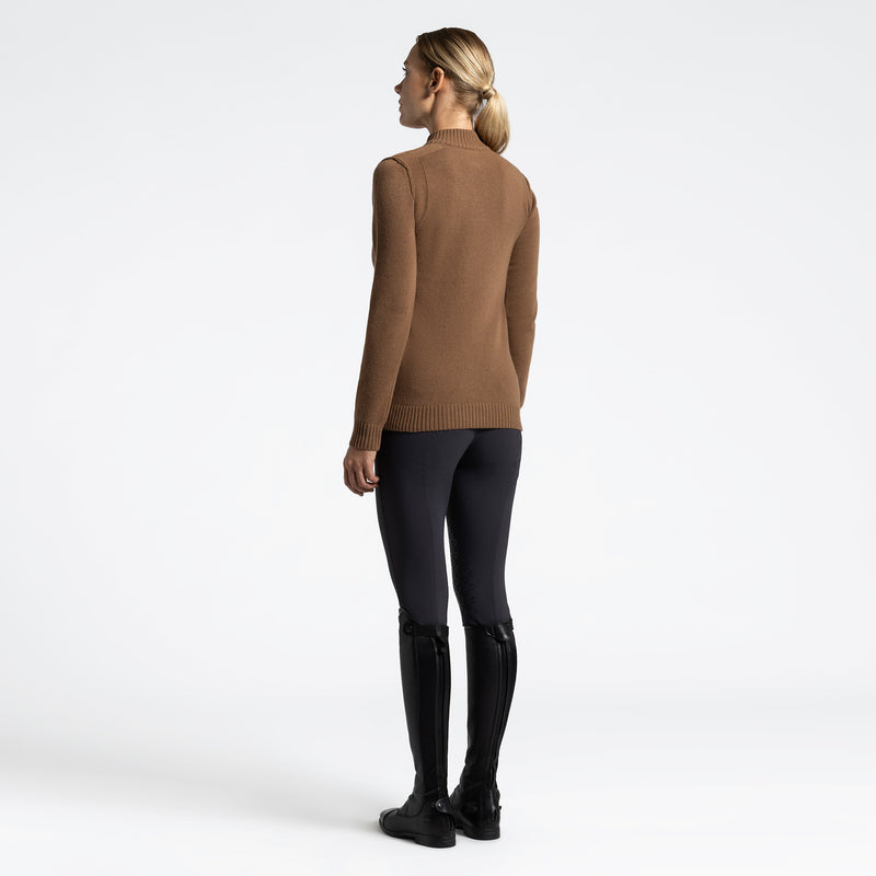 Cavalleria Toscana Damen Sweatshirt Pure Wool Halfzip Turtle Neck Brown HW25