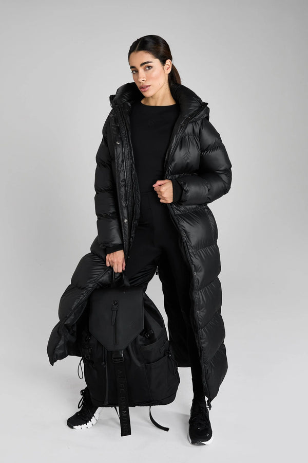 Aztec Diamond Heavy Quilted Long Puffer Black HW25