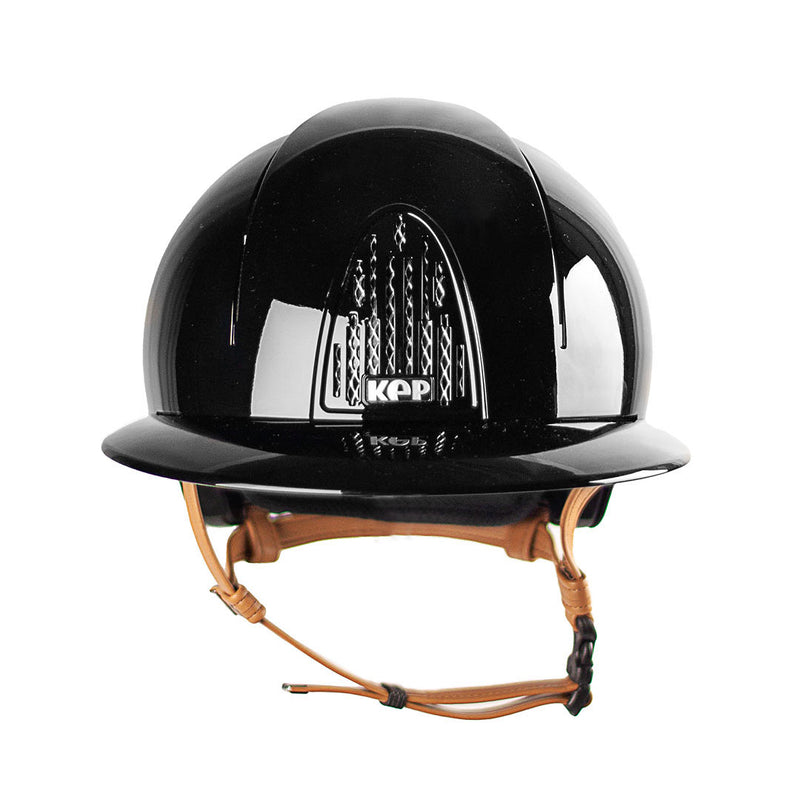 Reithelm KEP Cromo Smart Polo Black Glossy mit beigem Kinnriemen