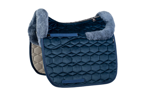 Mattes Schabracke Dressur Samt Navy Lammfell komplett HW25