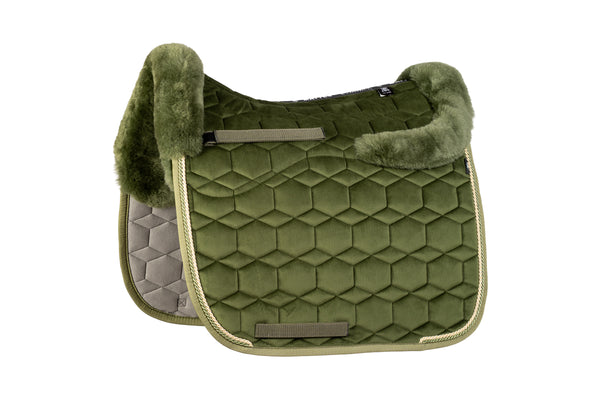 Mattes Schabracke Dressur Samt Olive Lammfell komplett HW25